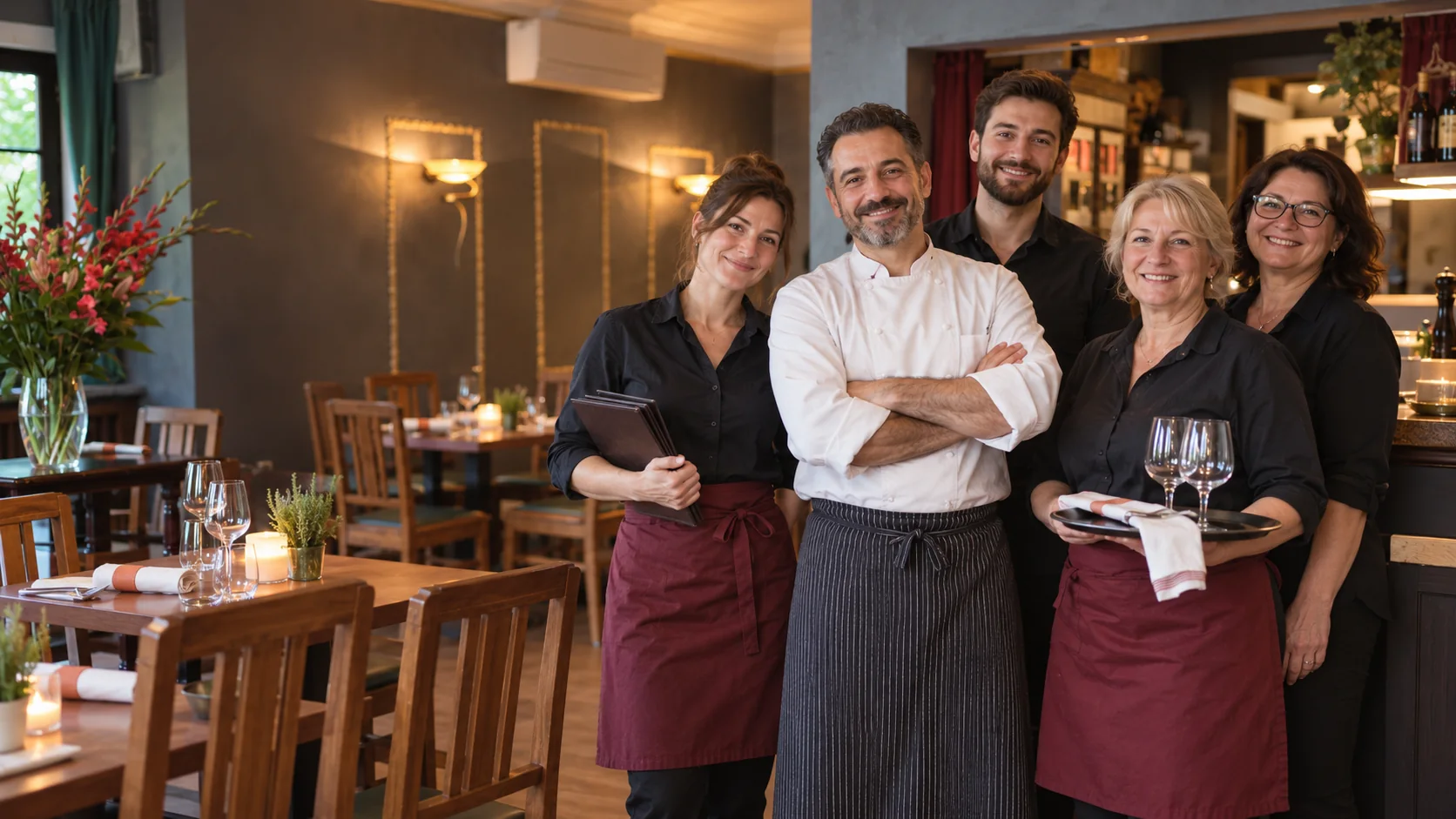 Sympathisches Team aus Küche und Service im Restaurant Am Römerbrunnen